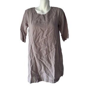 Len Ok Linen Tunic sz Small Lagenlook Pockets Boho Minimalist Beachy ¾ Sleeve